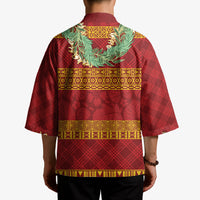 Hawai'i Paniolo Maile Twisted Lei Kimono Hilo Royal Red