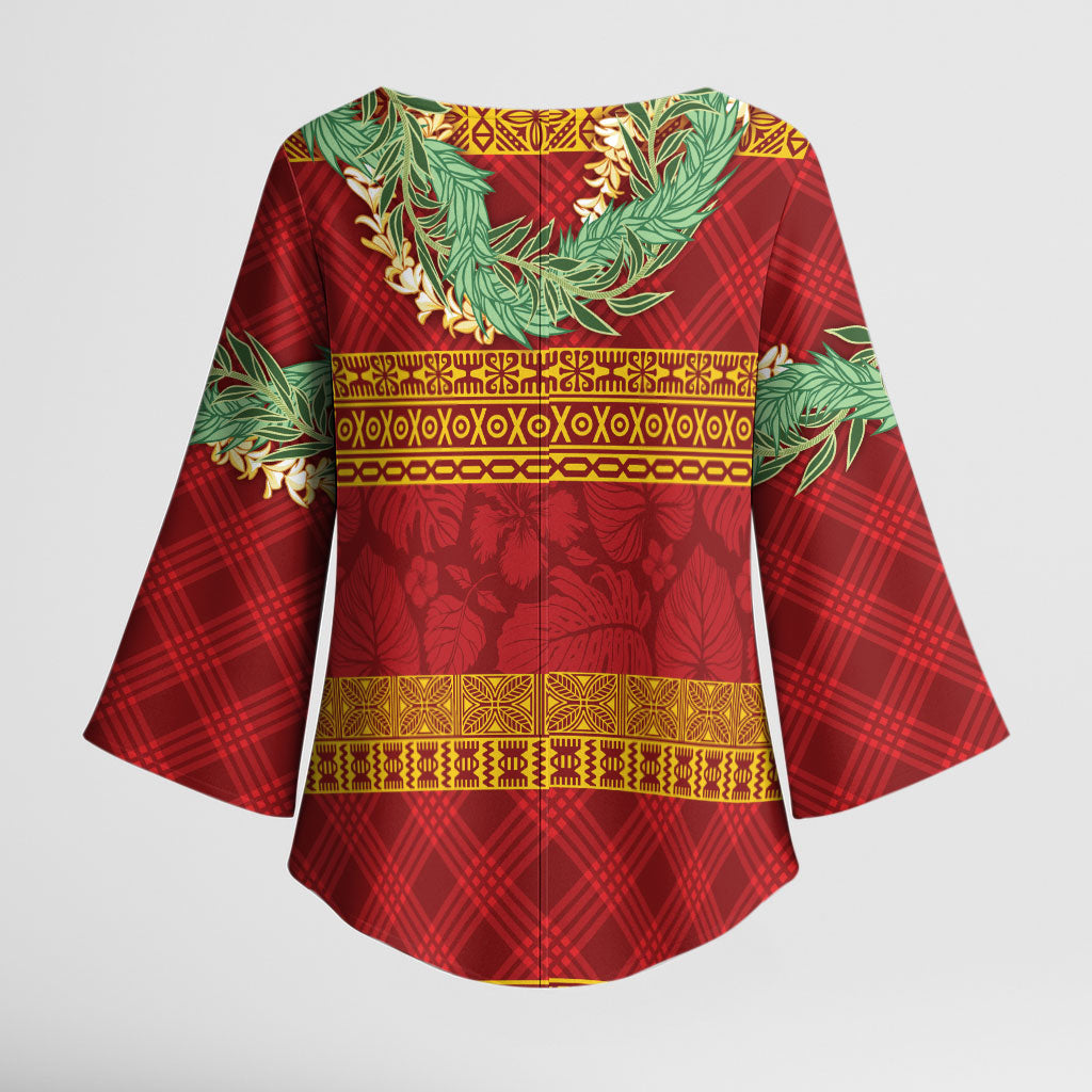 Hawai'i Paniolo Maile Twisted Lei Kimono Sleeve Blouse Hilo Royal Red
