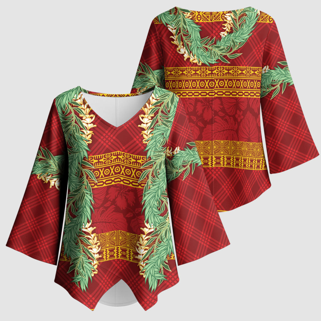 Hawai'i Paniolo Maile Twisted Lei Kimono Sleeve Blouse Hilo Royal Red