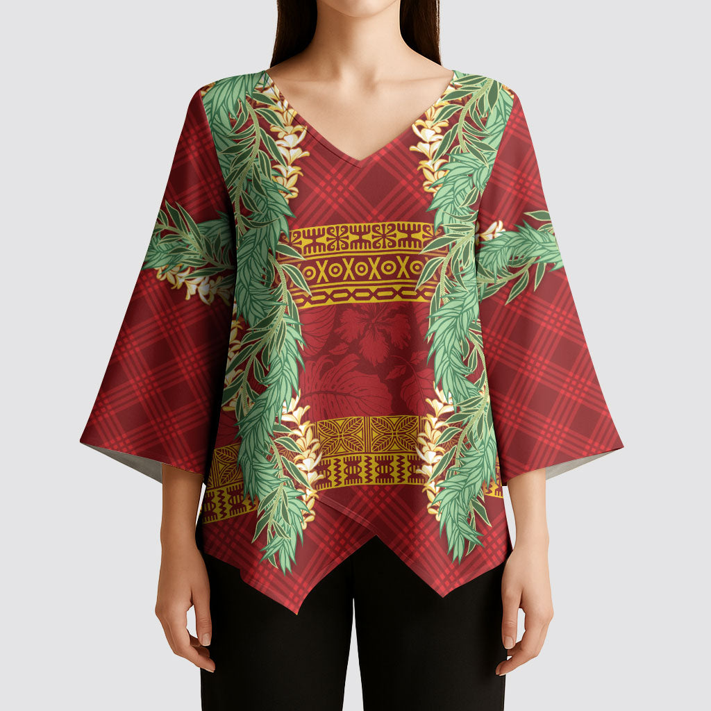 Hawai'i Paniolo Maile Twisted Lei Kimono Sleeve Blouse Hilo Royal Red