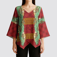 Hawai'i Paniolo Maile Twisted Lei Kimono Sleeve Blouse Hilo Royal Red