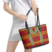 Hawai'i Paniolo Maile Twisted Lei Leather Tote Bag Hilo Royal Red LT7 - Polynesian Pride