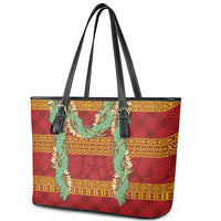 Hawai'i Paniolo Maile Twisted Lei Leather Tote Bag Hilo Royal Red LT7 - Polynesian Pride