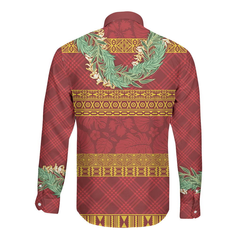 Hawai'i Paniolo Maile Twisted Lei Long Sleeve Button Shirt Hilo Royal Red LT7 - Polynesian Pride