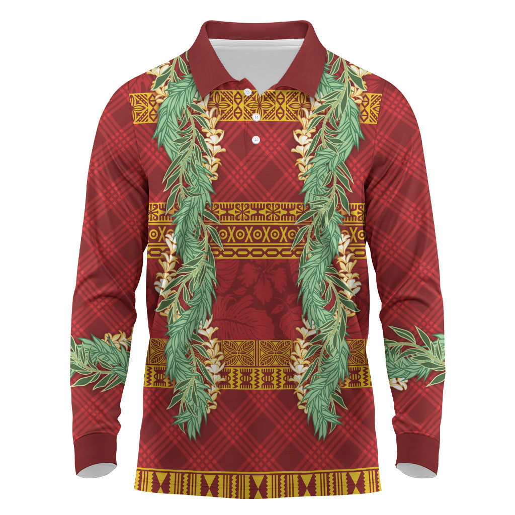 Hawai'i Paniolo Maile Twisted Lei Long Sleeve Polo Shirt Hilo Royal Red LT7 Red - Polynesian Pride