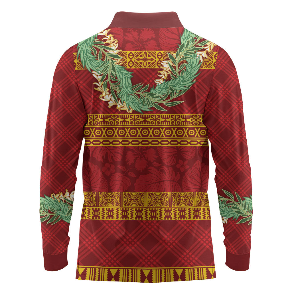 Hawai'i Paniolo Maile Twisted Lei Long Sleeve Polo Shirt Hilo Royal Red