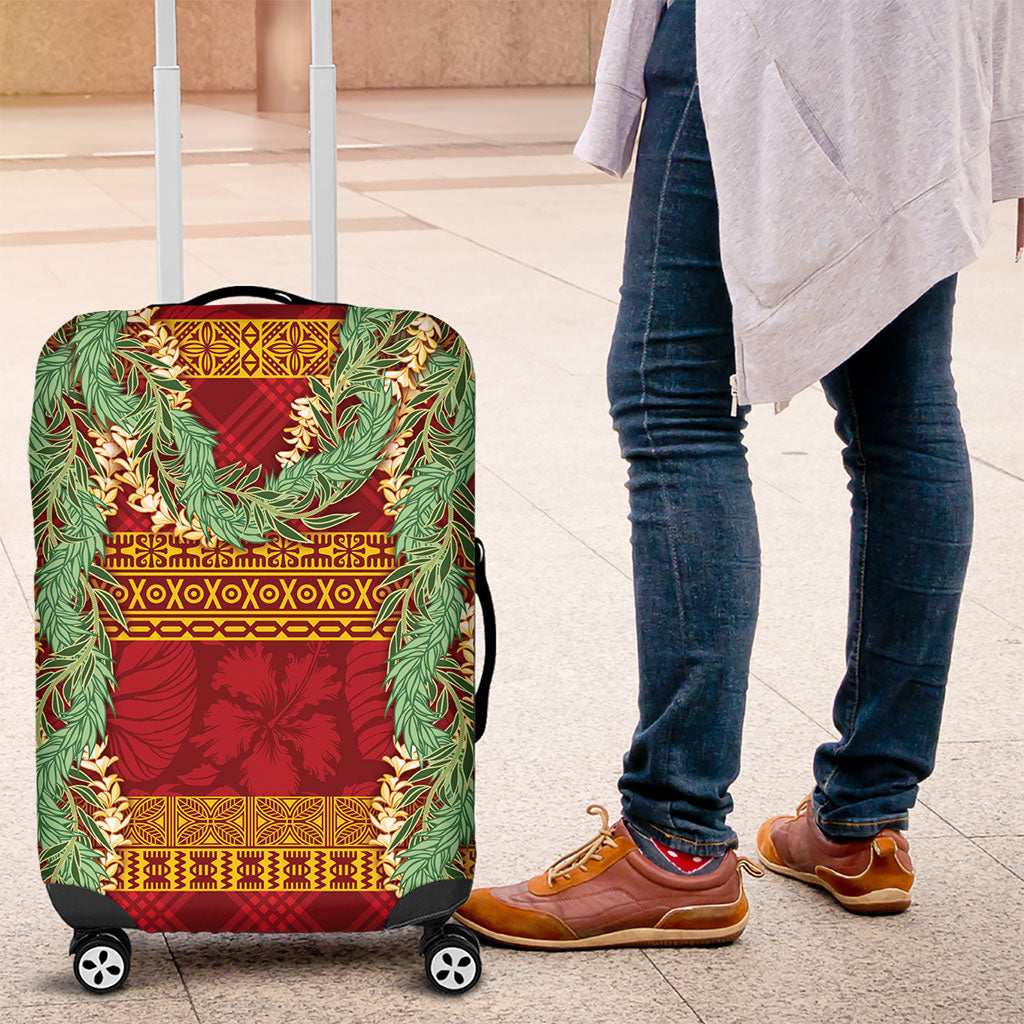 Hawai'i Paniolo Maile Twisted Lei Luggage Cover Hilo Royal Red LT7 Red - Polynesian Pride