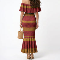 Hawai'i Paniolo Maile Twisted Lei Mermaid Dress Hilo Royal Red