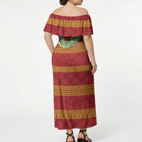 Hawai'i Paniolo Maile Twisted Lei Off Shoulder Maxi Dress Hilo Royal Red