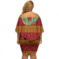 Hawai'i Paniolo Maile Twisted Lei Off Shoulder Short Dress Hilo Royal Red