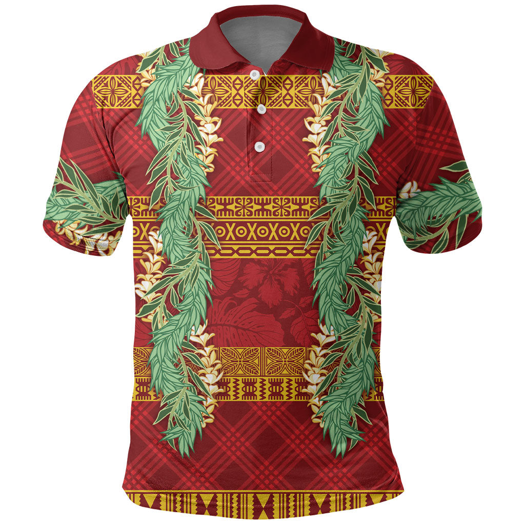 Hawai'i Paniolo Maile Twisted Lei Polo Shirt Hilo Royal Red LT7 Red - Polynesian Pride