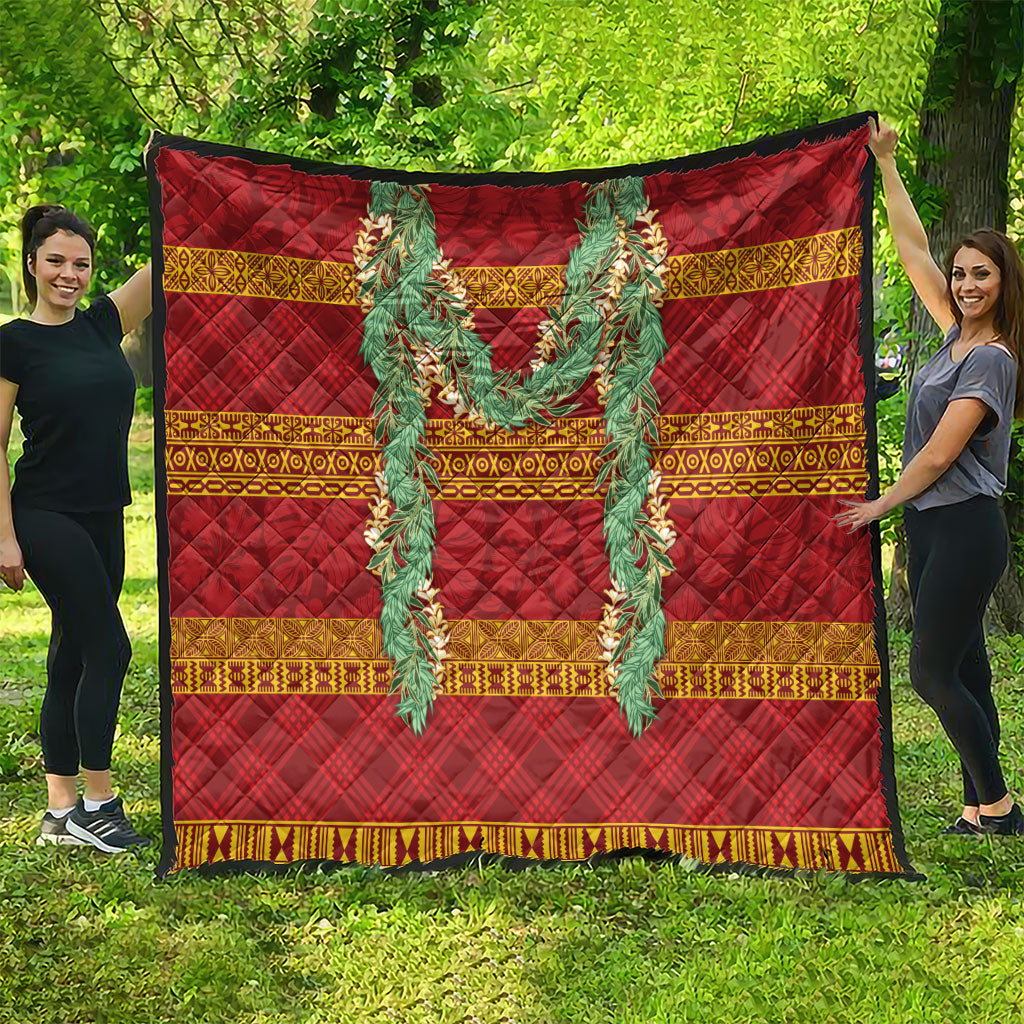 Hawai'i Paniolo Maile Twisted Lei Quilt Hilo Royal Red