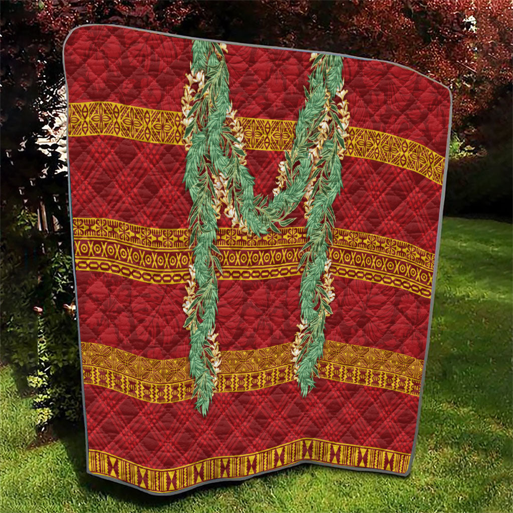 Hawai'i Paniolo Maile Twisted Lei Quilt Hilo Royal Red