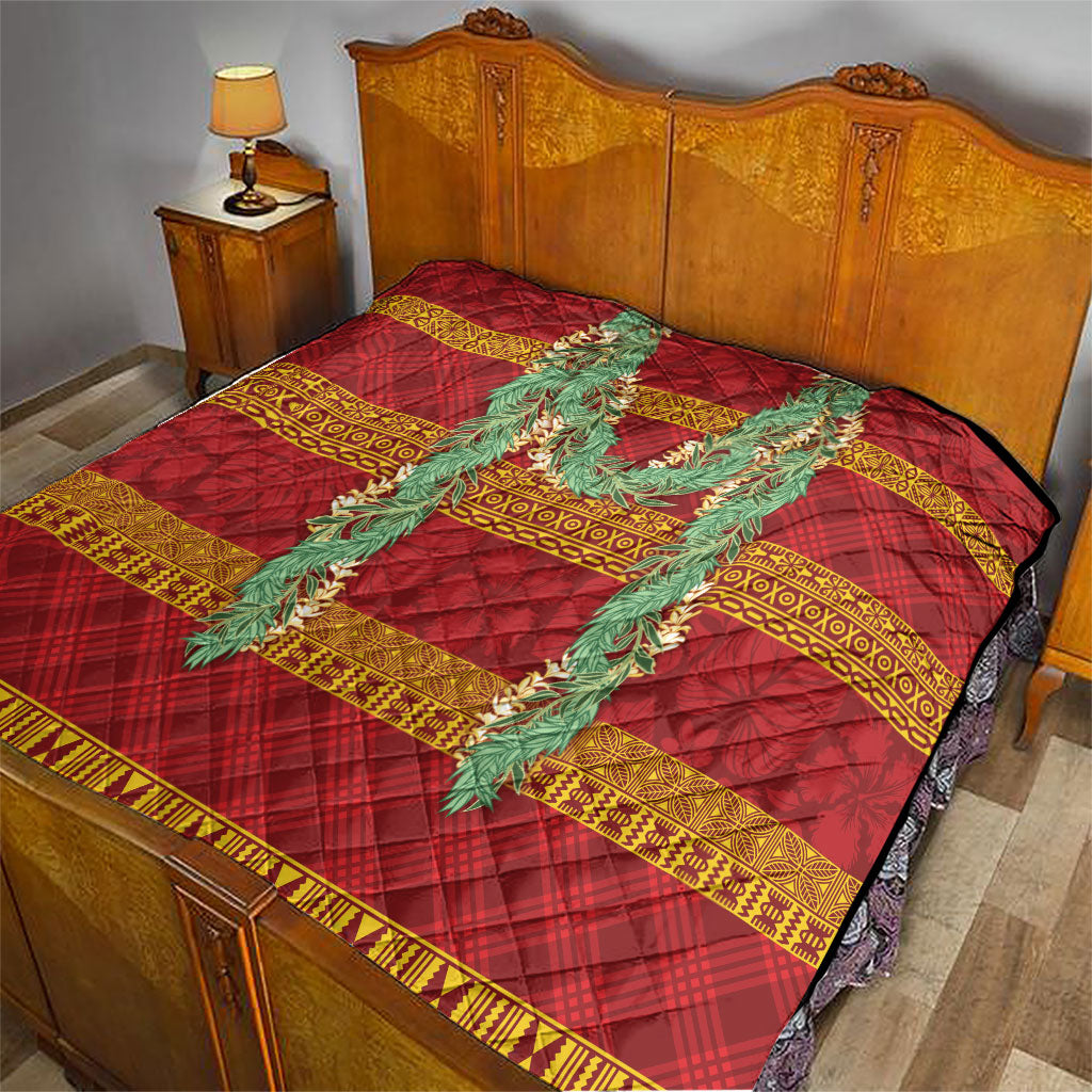 Hawai'i Paniolo Maile Twisted Lei Quilt Hilo Royal Red
