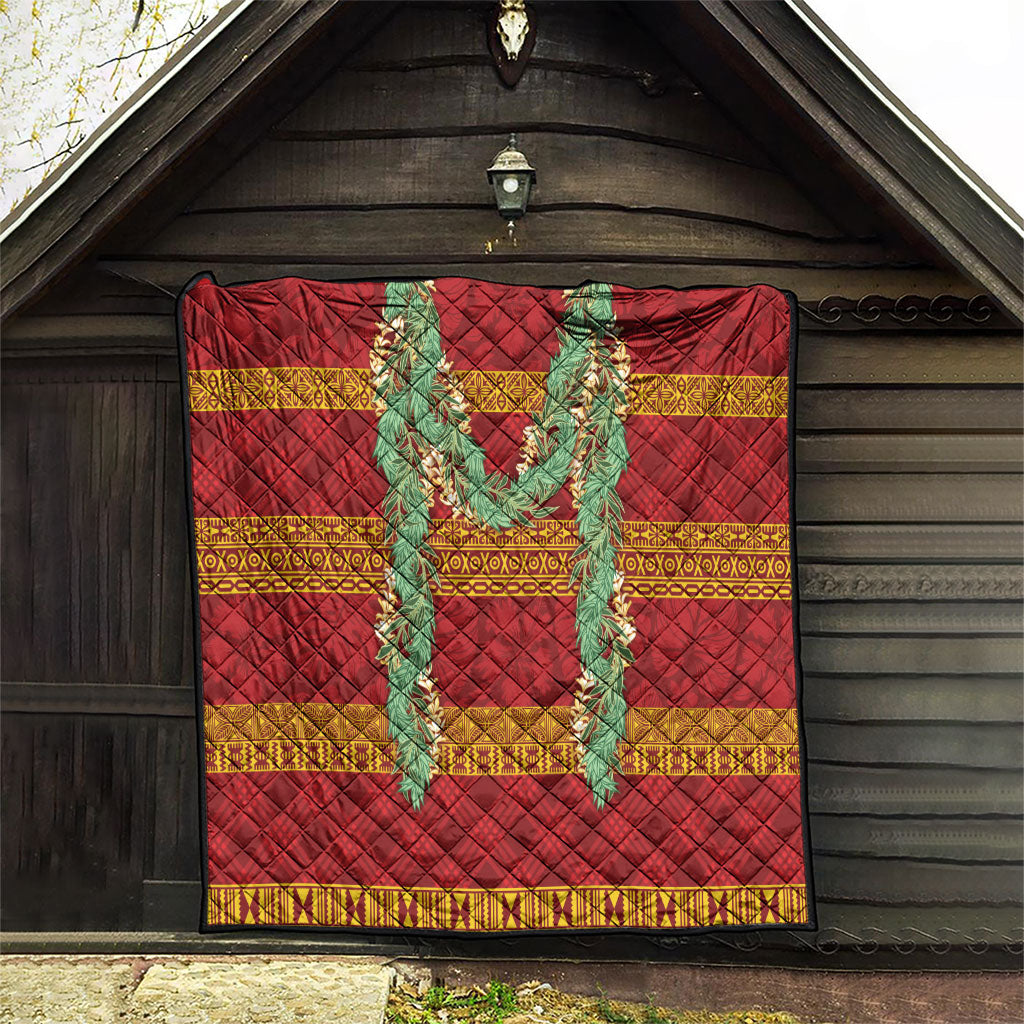 Hawai'i Paniolo Maile Twisted Lei Quilt Hilo Royal Red