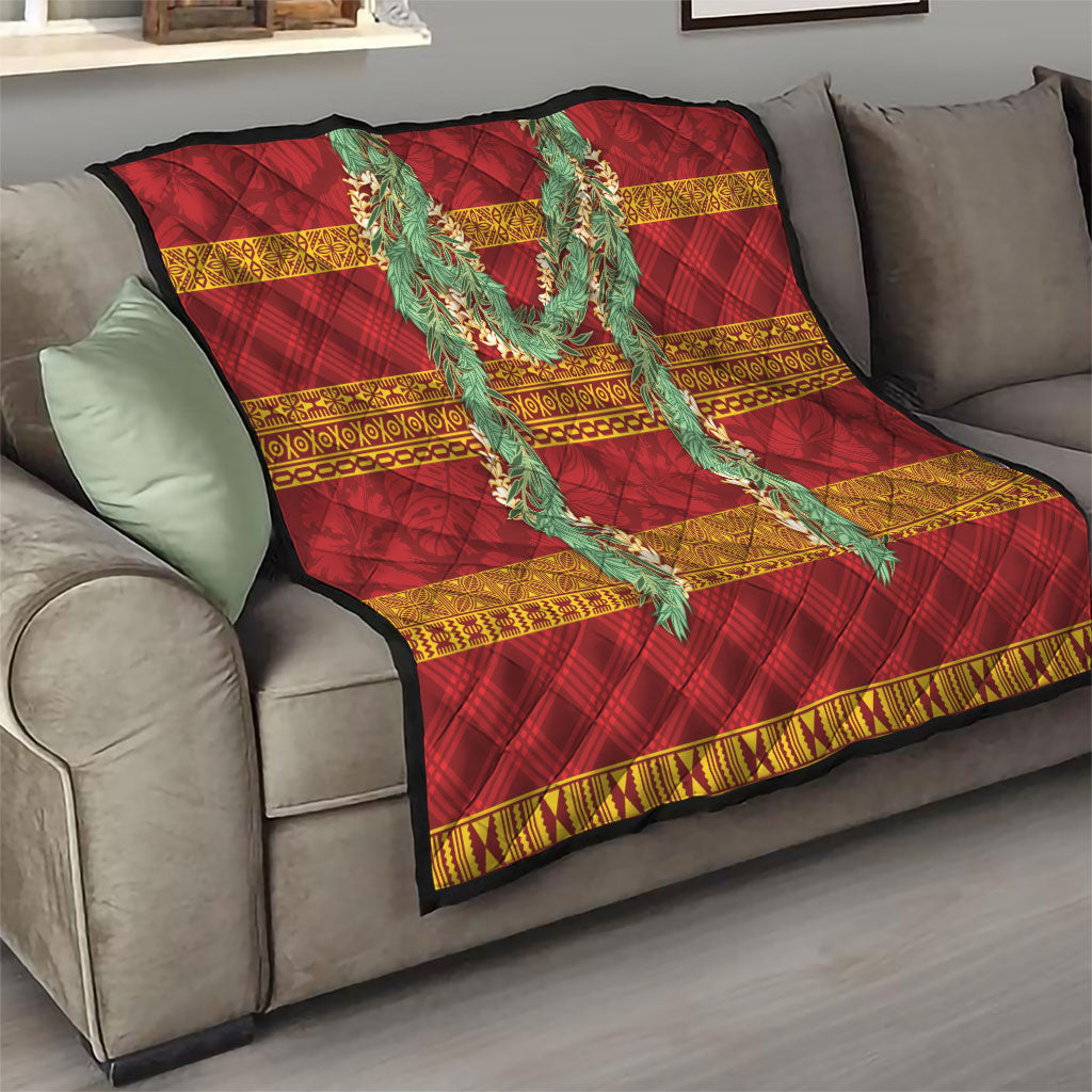 Hawai'i Paniolo Maile Twisted Lei Quilt Hilo Royal Red