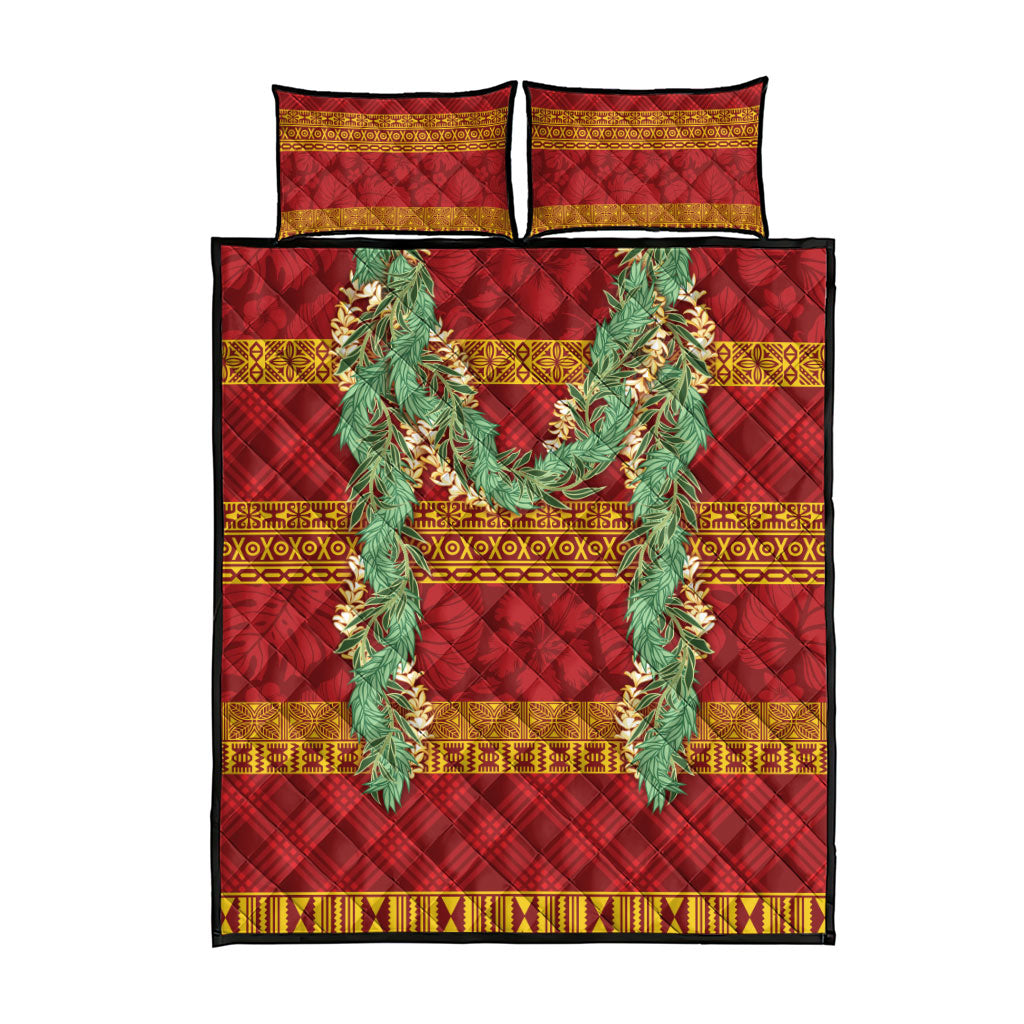 Hawai'i Paniolo Maile Twisted Lei Quilt Bed Set Hilo Royal Red