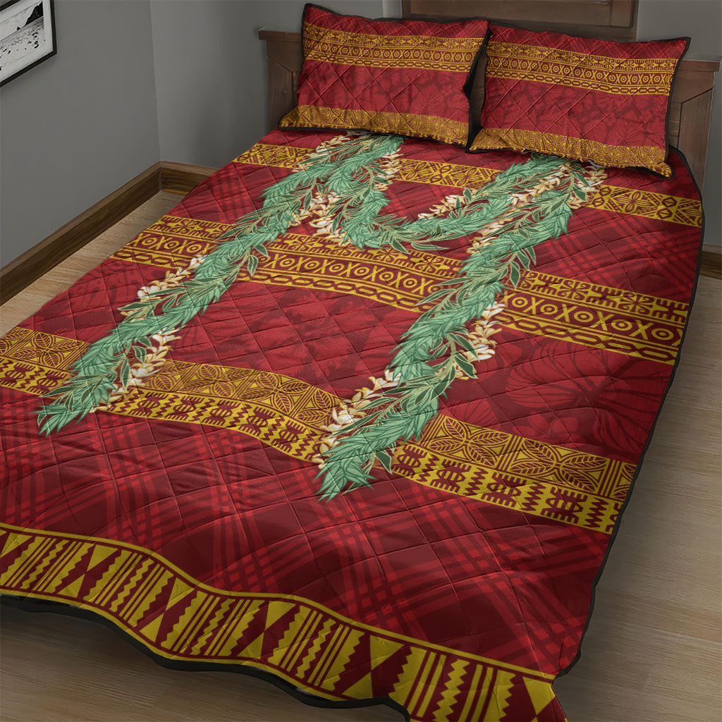 Hawai'i Paniolo Maile Twisted Lei Quilt Bed Set Hilo Royal Red