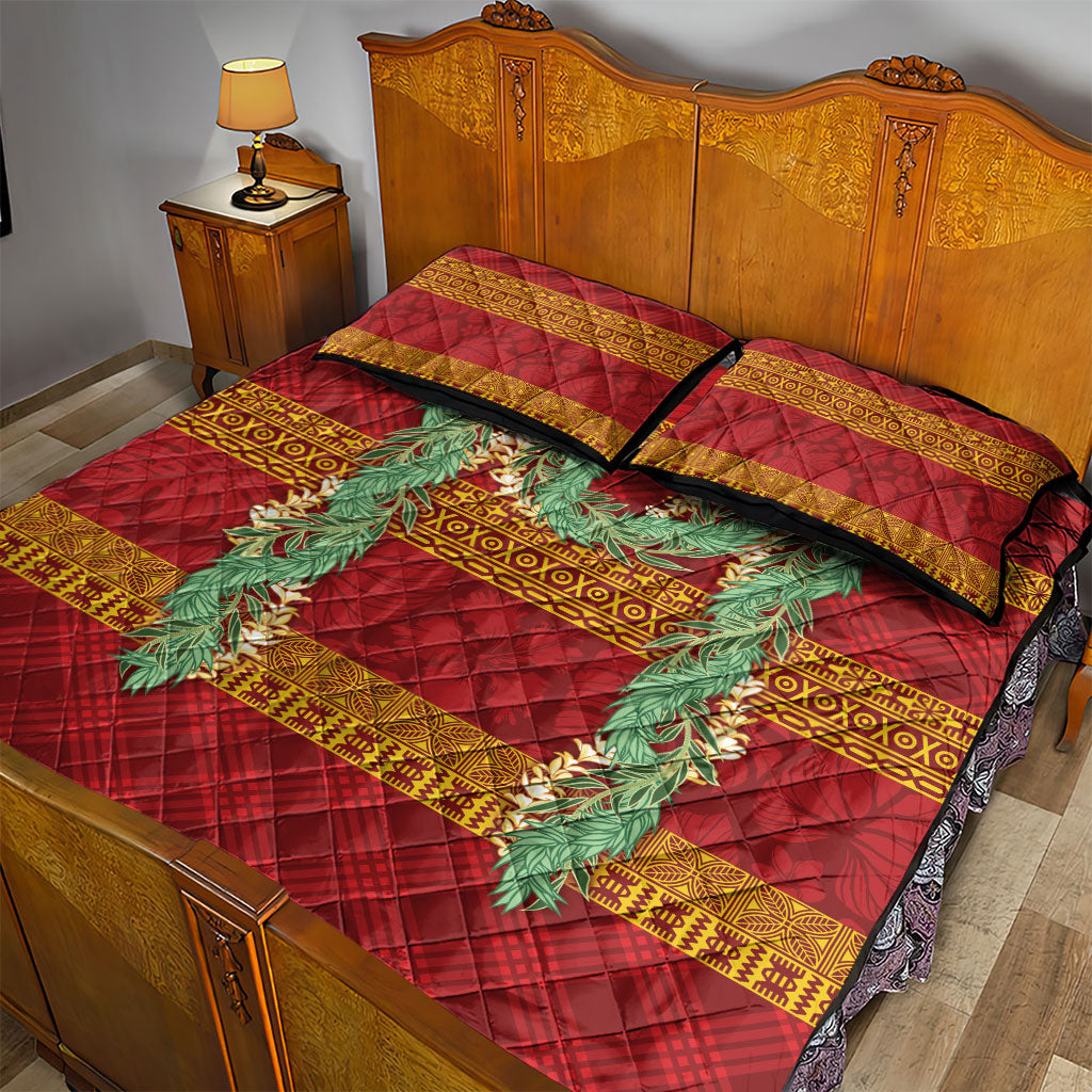 Hawai'i Paniolo Maile Twisted Lei Quilt Bed Set Hilo Royal Red