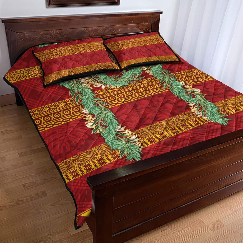 Hawai'i Paniolo Maile Twisted Lei Quilt Bed Set Hilo Royal Red