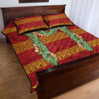 Hawai'i Paniolo Maile Twisted Lei Quilt Bed Set Hilo Royal Red