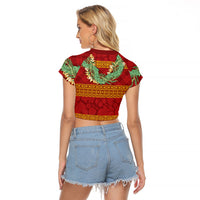 Hawai'i Paniolo Maile Twisted Lei Raglan Cropped T Shirt Hilo Royal Red