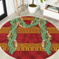 Hawai'i Paniolo Maile Twisted Lei Round Carpet Hilo Royal Red