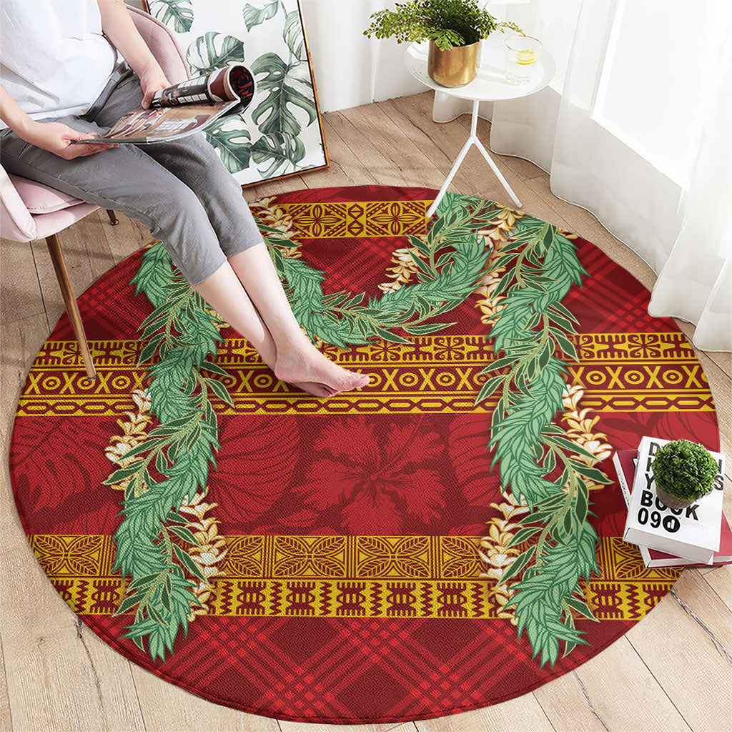 Hawai'i Paniolo Maile Twisted Lei Round Carpet Hilo Royal Red