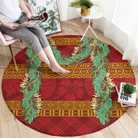 Hawai'i Paniolo Maile Twisted Lei Round Carpet Hilo Royal Red
