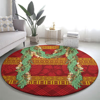 Hawai'i Paniolo Maile Twisted Lei Round Carpet Hilo Royal Red