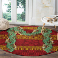 Hawai'i Paniolo Maile Twisted Lei Round Carpet Hilo Royal Red