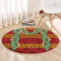 Hawai'i Paniolo Maile Twisted Lei Round Carpet Hilo Royal Red