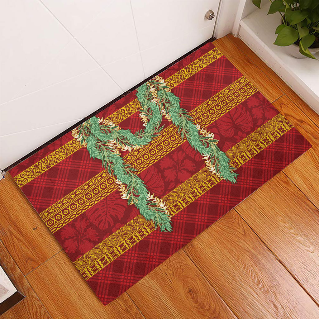 Hawai'i Paniolo Maile Twisted Lei Rubber Doormat Hilo Royal Red