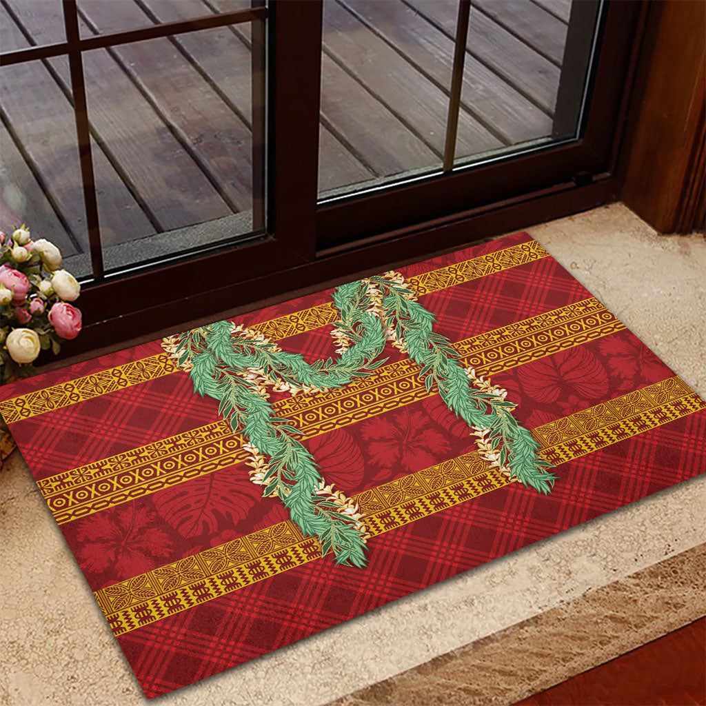 Hawai'i Paniolo Maile Twisted Lei Rubber Doormat Hilo Royal Red