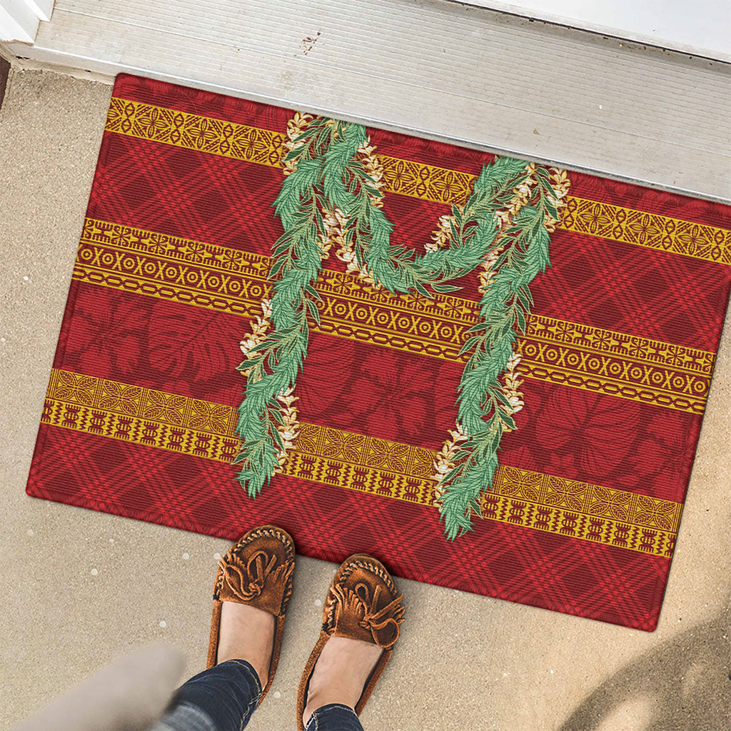 Hawai'i Paniolo Maile Twisted Lei Rubber Doormat Hilo Royal Red