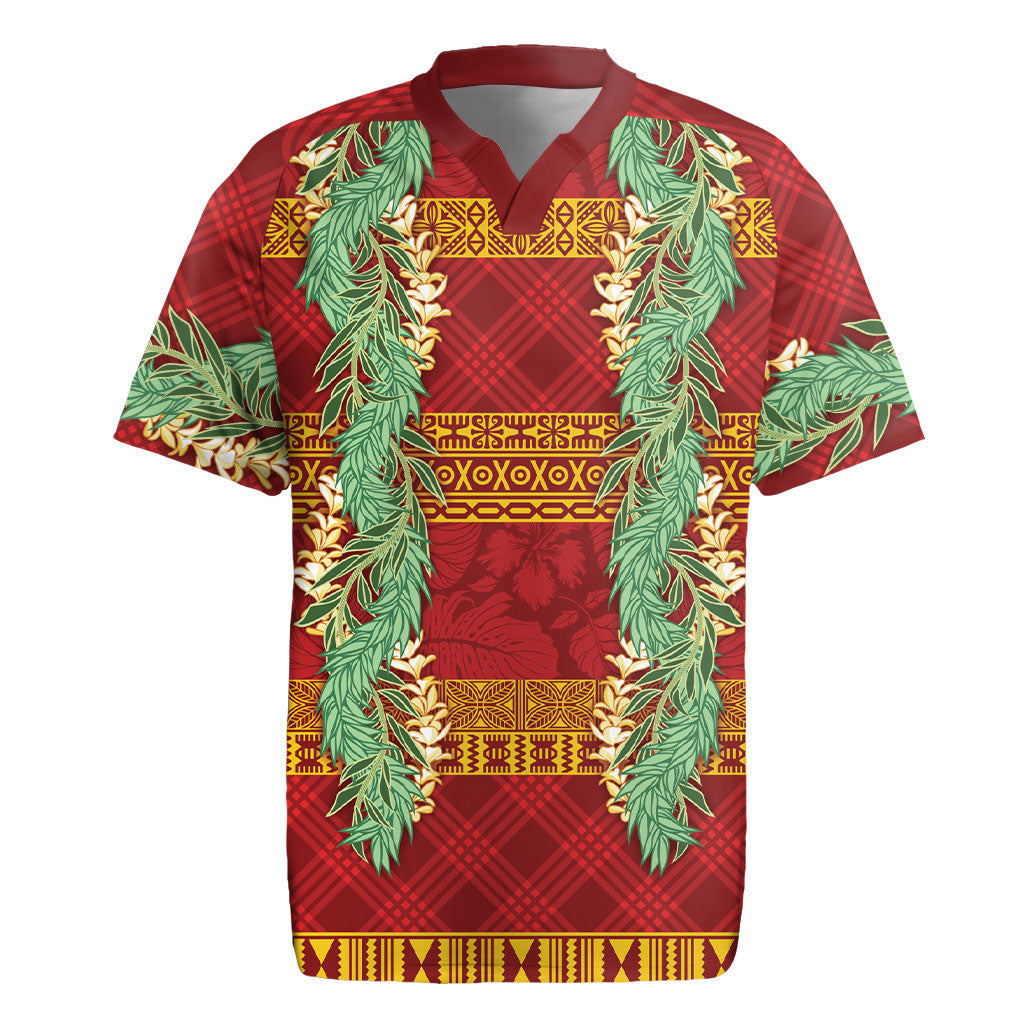 Hawai'i Paniolo Maile Twisted Lei Rugby Jersey Hilo Royal Red LT7 Red - Polynesian Pride