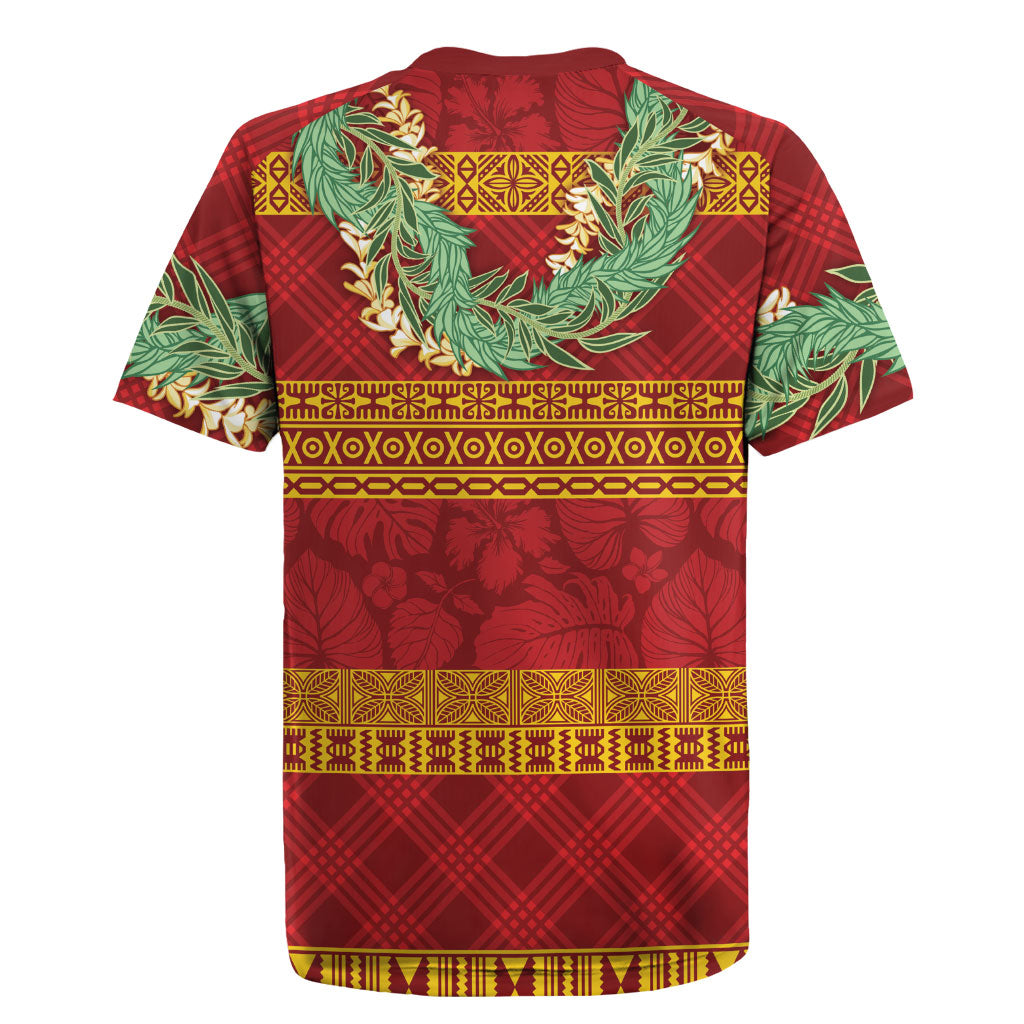 Hawai'i Paniolo Maile Twisted Lei Rugby Jersey Hilo Royal Red LT7 - Polynesian Pride