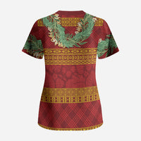 Hawai'i Paniolo Maile Twisted Lei Scrub Top Hilo Royal Red