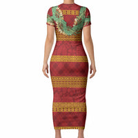 Hawai'i Paniolo Maile Twisted Lei Short Sleeve Bodycon Dress Hilo Royal Red