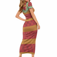 Hawai'i Paniolo Maile Twisted Lei Short Sleeve Bodycon Dress Hilo Royal Red