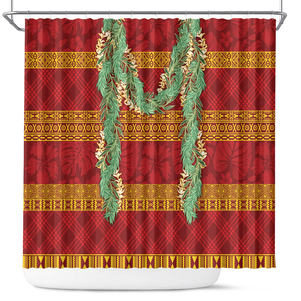 Hawai'i Paniolo Maile Twisted Lei Shower Curtain Hilo Royal Red LT7 Red - Polynesian Pride