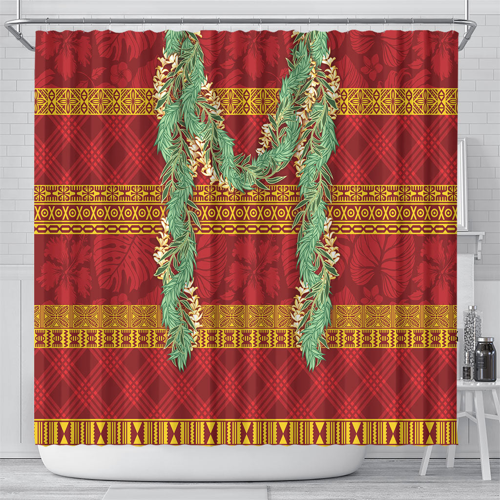 Hawai'i Paniolo Maile Twisted Lei Shower Curtain Hilo Royal Red LT7 - Polynesian Pride