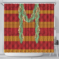 Hawai'i Paniolo Maile Twisted Lei Shower Curtain Hilo Royal Red LT7 - Polynesian Pride