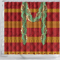 Hawai'i Paniolo Maile Twisted Lei Shower Curtain Hilo Royal Red LT7 - Polynesian Pride