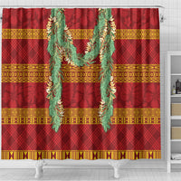 Hawai'i Paniolo Maile Twisted Lei Shower Curtain Hilo Royal Red LT7 - Polynesian Pride