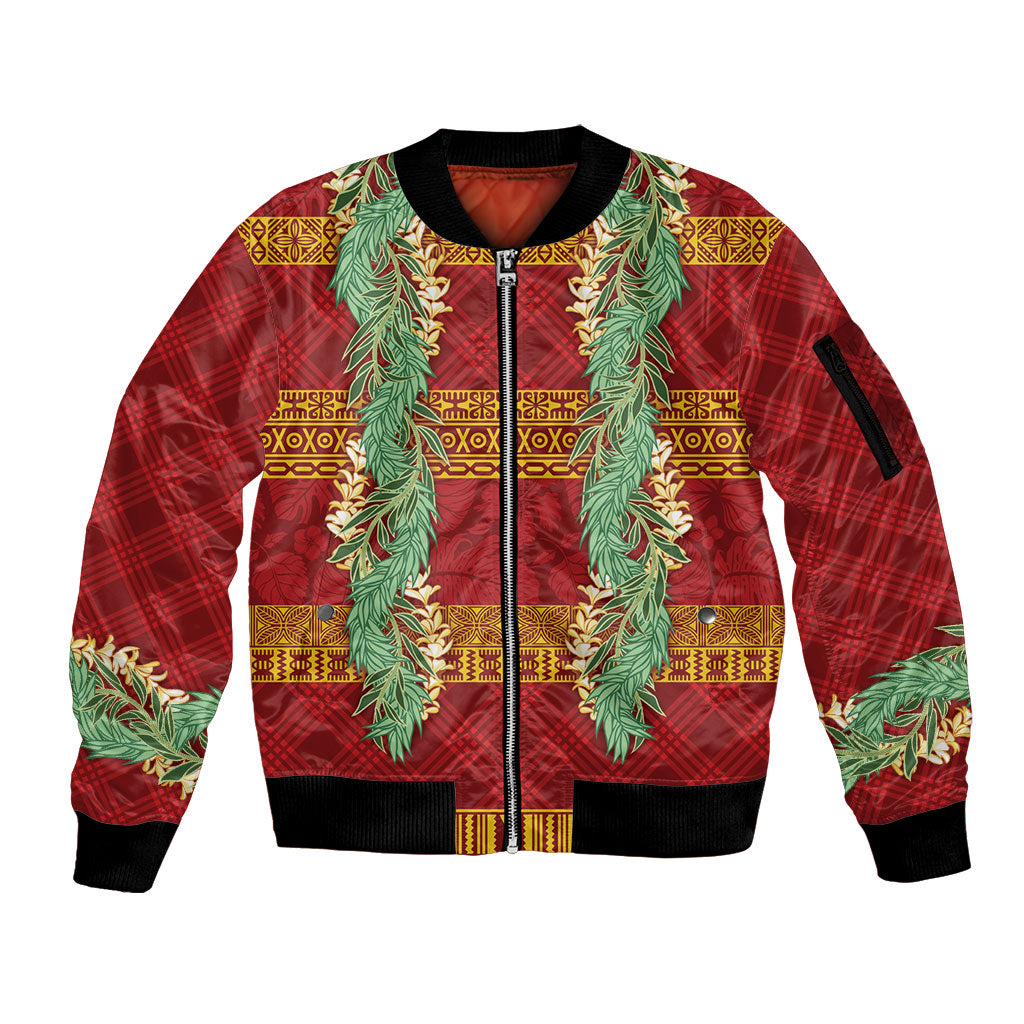 Hawai'i Paniolo Maile Twisted Lei Sleeve Zip Bomber Jacket Hilo Royal Red LT7 Unisex Red - Polynesian Pride
