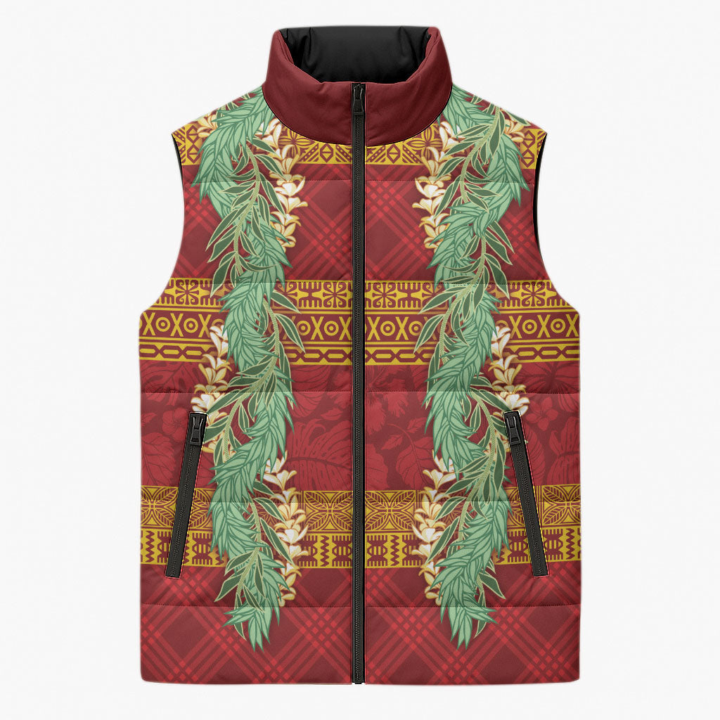 Hawai'i Paniolo Maile Twisted Lei Sleeveless Puffer Jacket Hilo Royal Red LT7 Unisex Red - Polynesian Pride