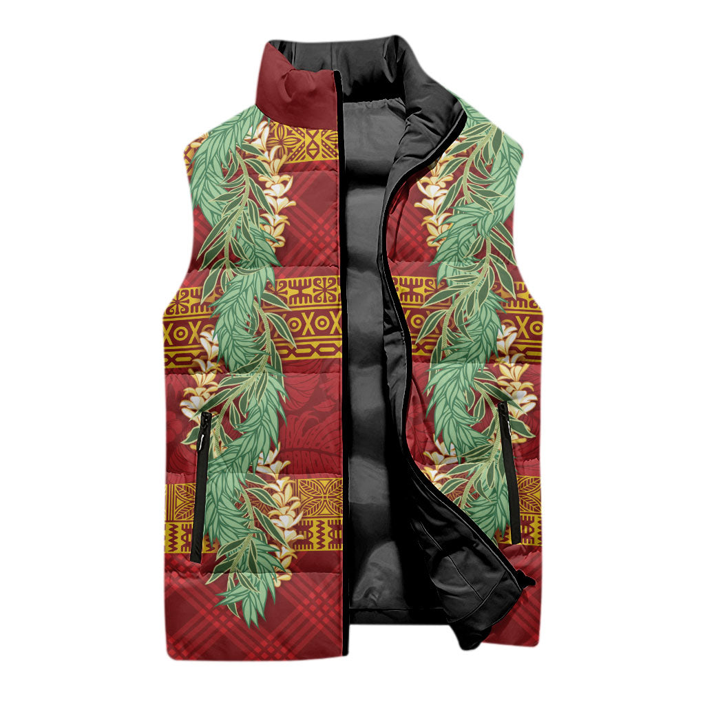 Hawai'i Paniolo Maile Twisted Lei Sleeveless Puffer Jacket Hilo Royal Red LT7 - Polynesian Pride