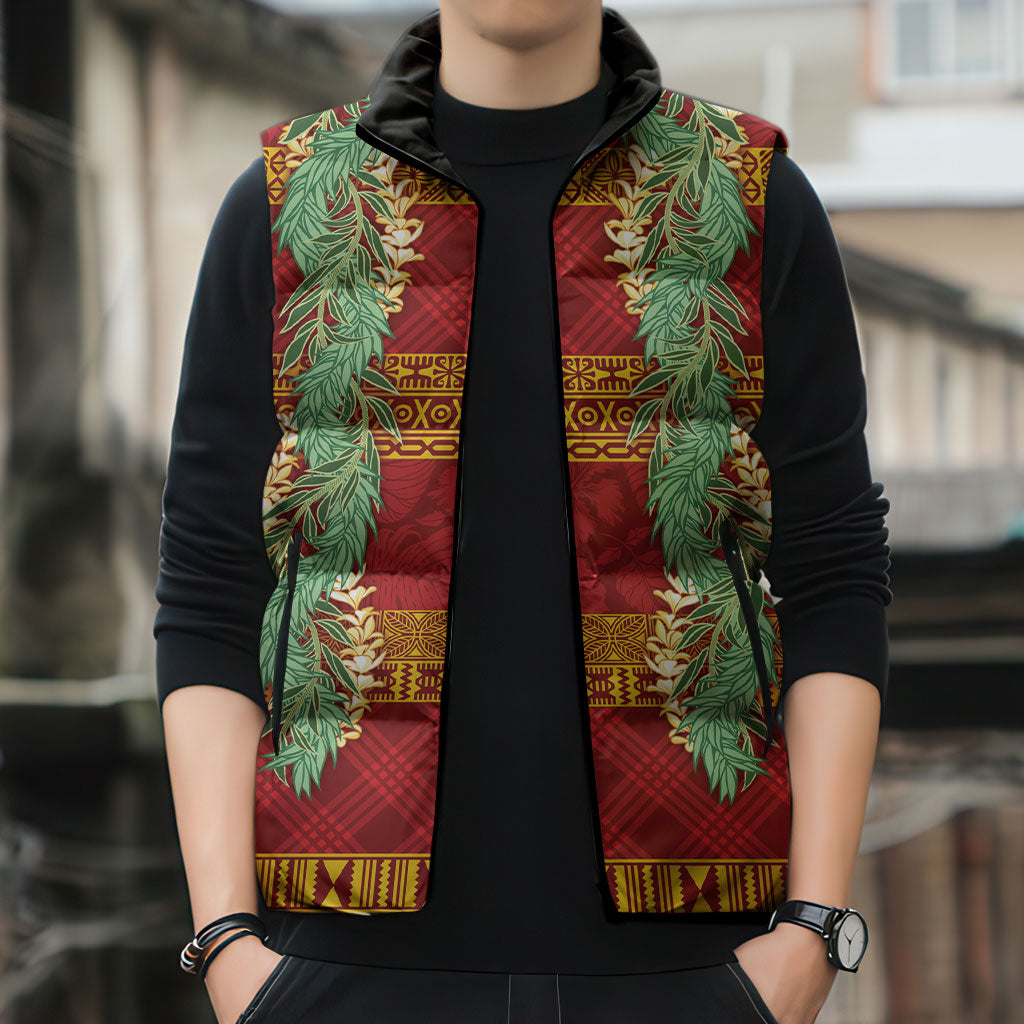 Hawai'i Paniolo Maile Twisted Lei Sleeveless Puffer Jacket Hilo Royal Red LT7 - Polynesian Pride