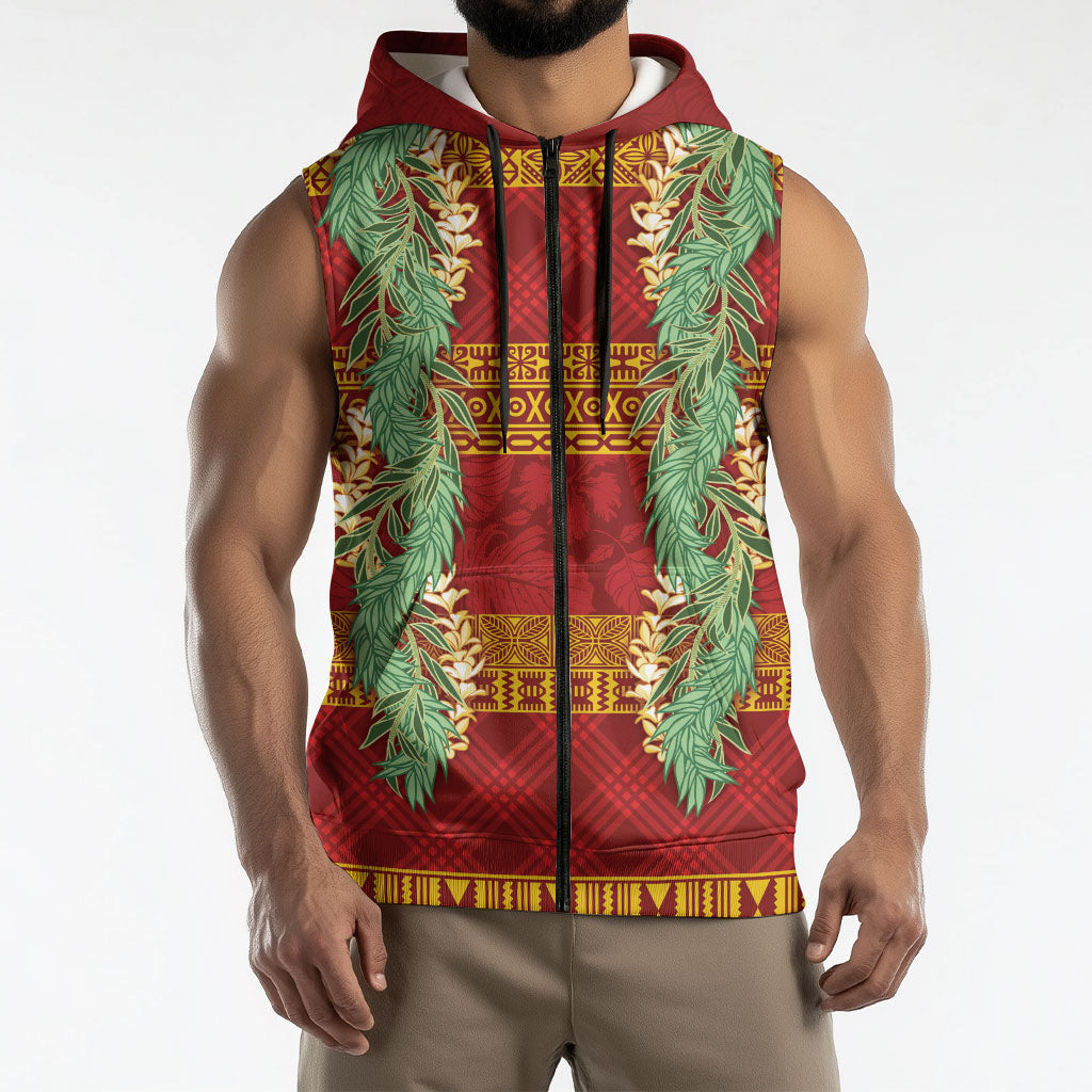 Hawai'i Paniolo Maile Twisted Lei Sleeveless Zip Hoodie Hilo Royal Red